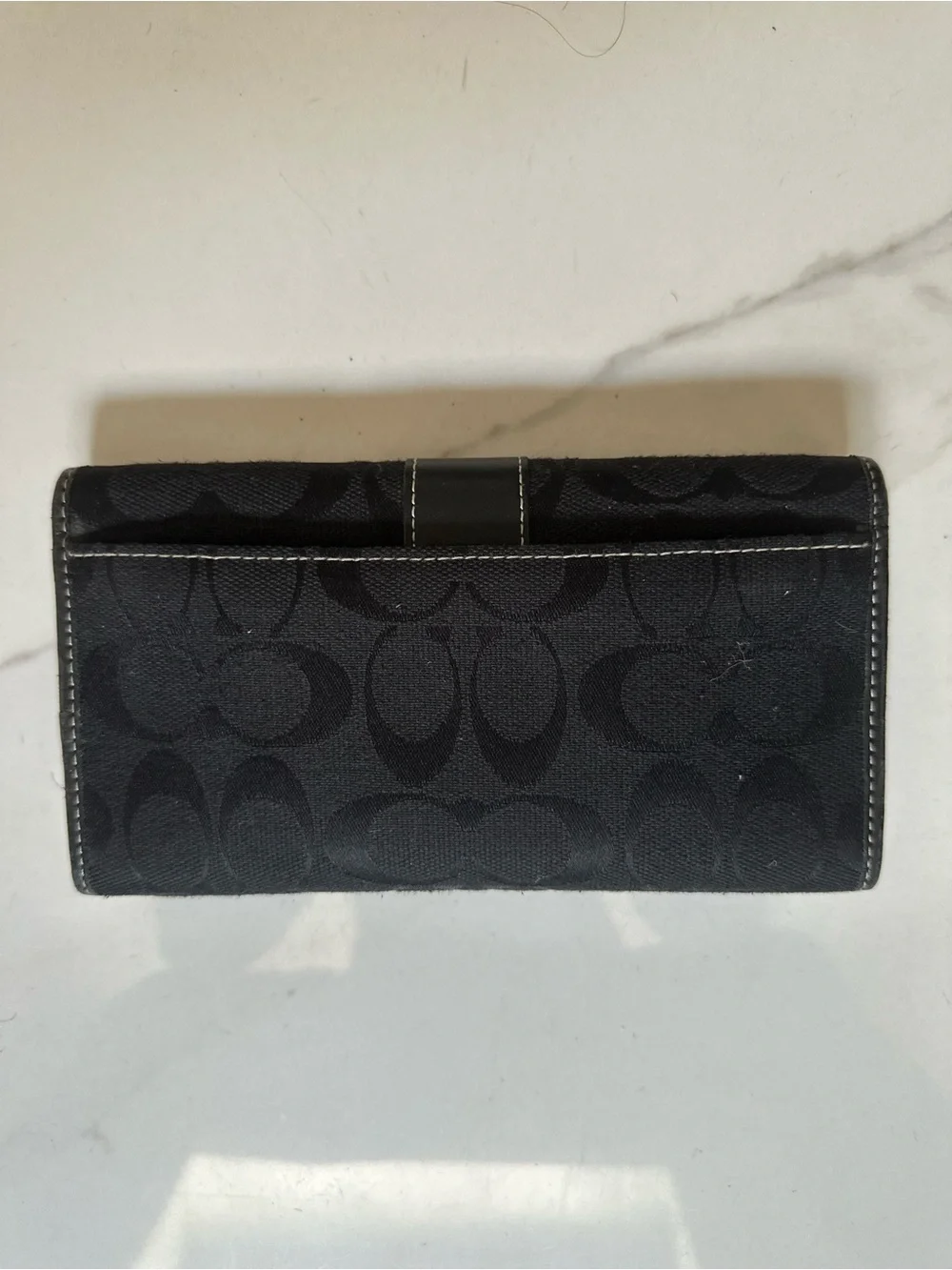 Coach Black Signature Continental Wallet with Contrast Stitching